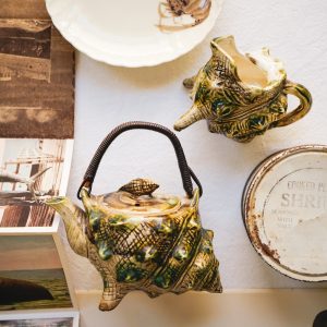 Conch Shell Teapot and Creamer