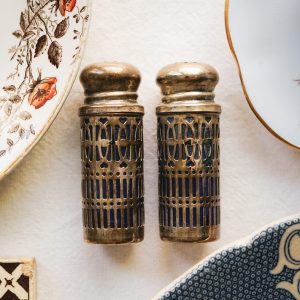 Silver and Cobalt Salt and Pepper Shakers